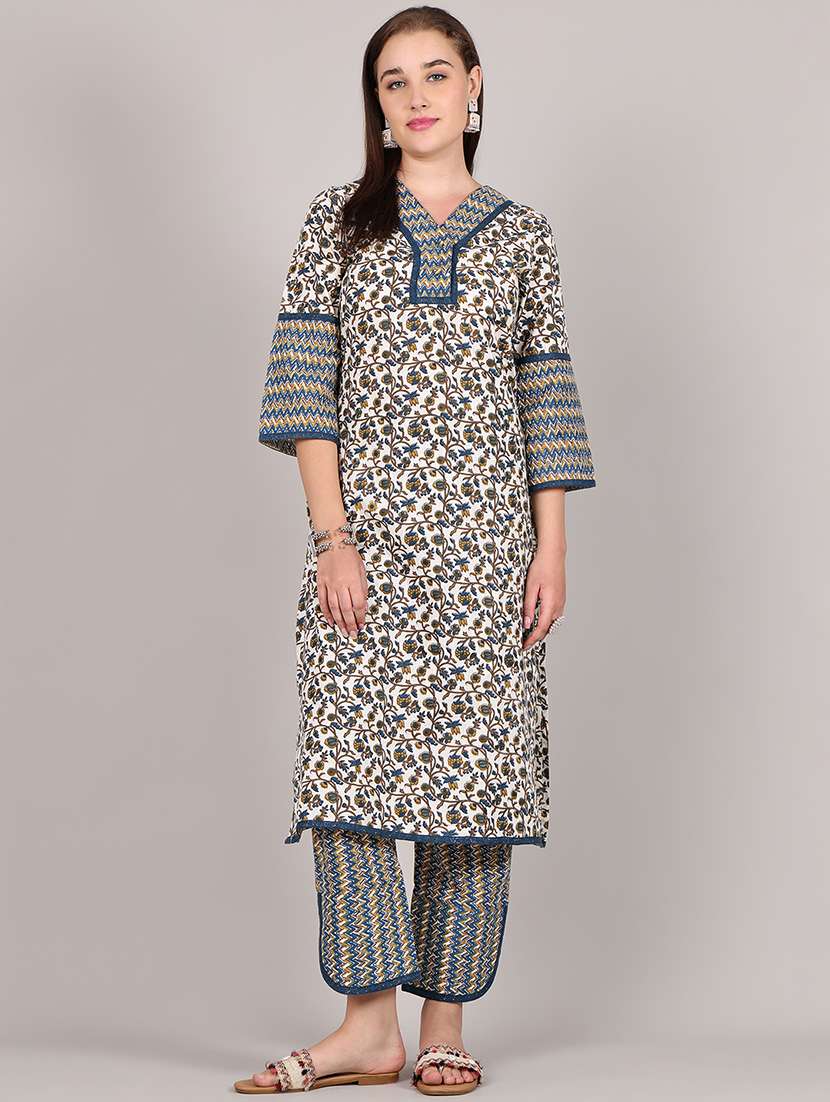 women floral three quarter sleeve kurta pant set - 21995925 -  Standard Image - 1
