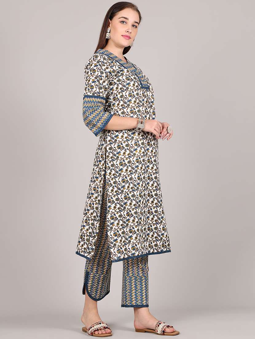 women floral three quarter sleeve kurta pant set - 21995925 -  Standard Image - 4