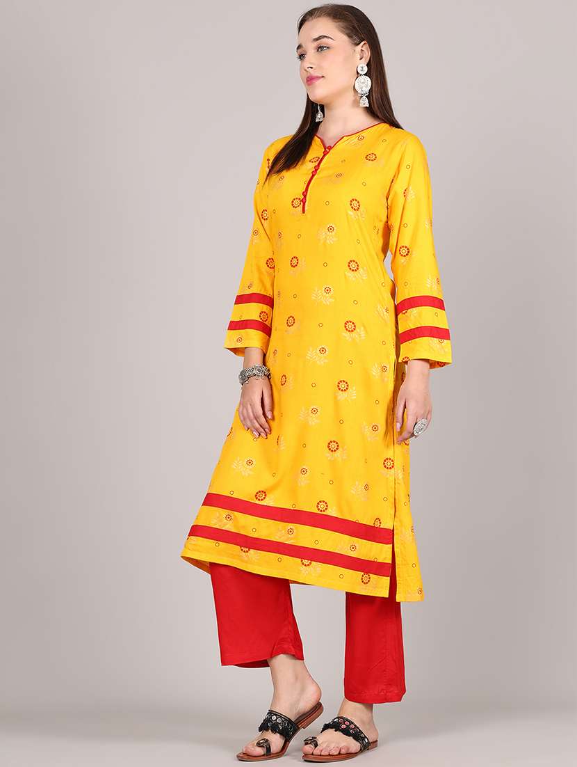 women printed three quarter sleeve kurta pant set - 21995932 -  Standard Image - 1