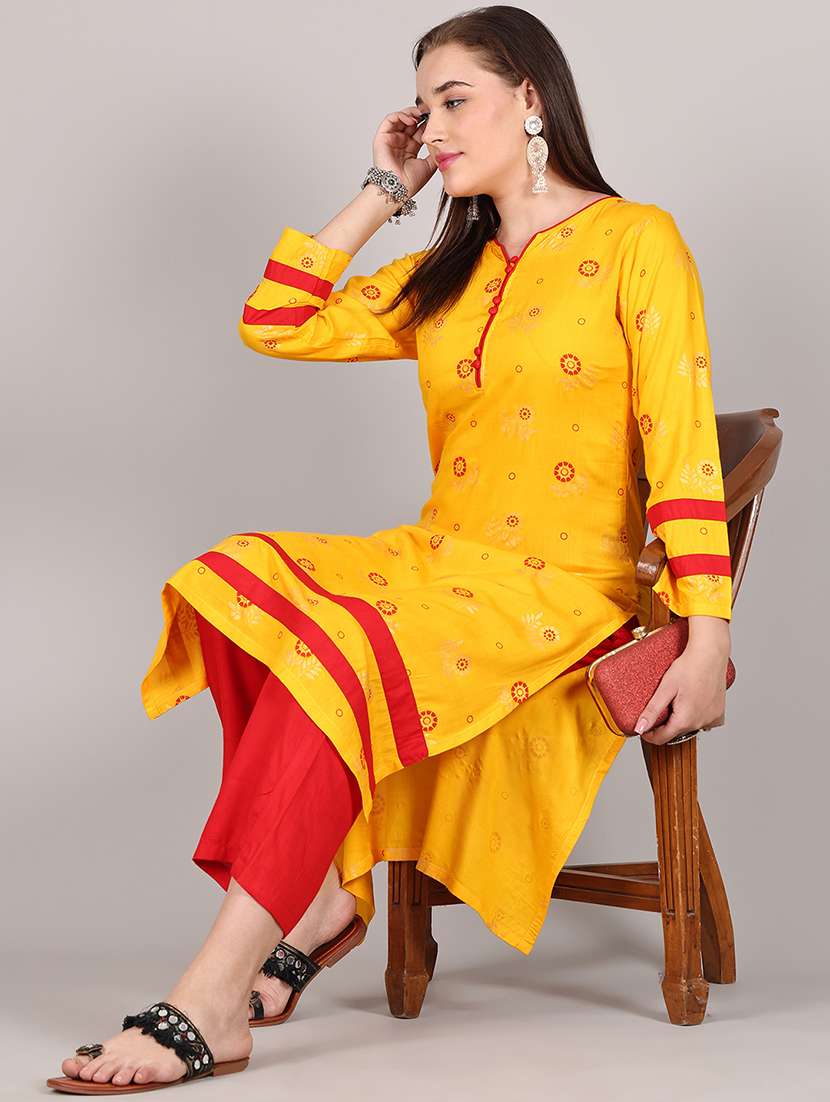women printed three quarter sleeve kurta pant set - 21995932 -  Standard Image - 4
