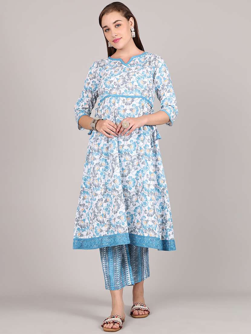 women floral printed three quarter sleeve kurta pant set - 21995934 -  Standard Image - 1