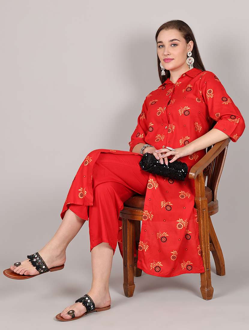 women floral printed three quarter sleeve kurta pant set - 21995936 -  Standard Image - 4