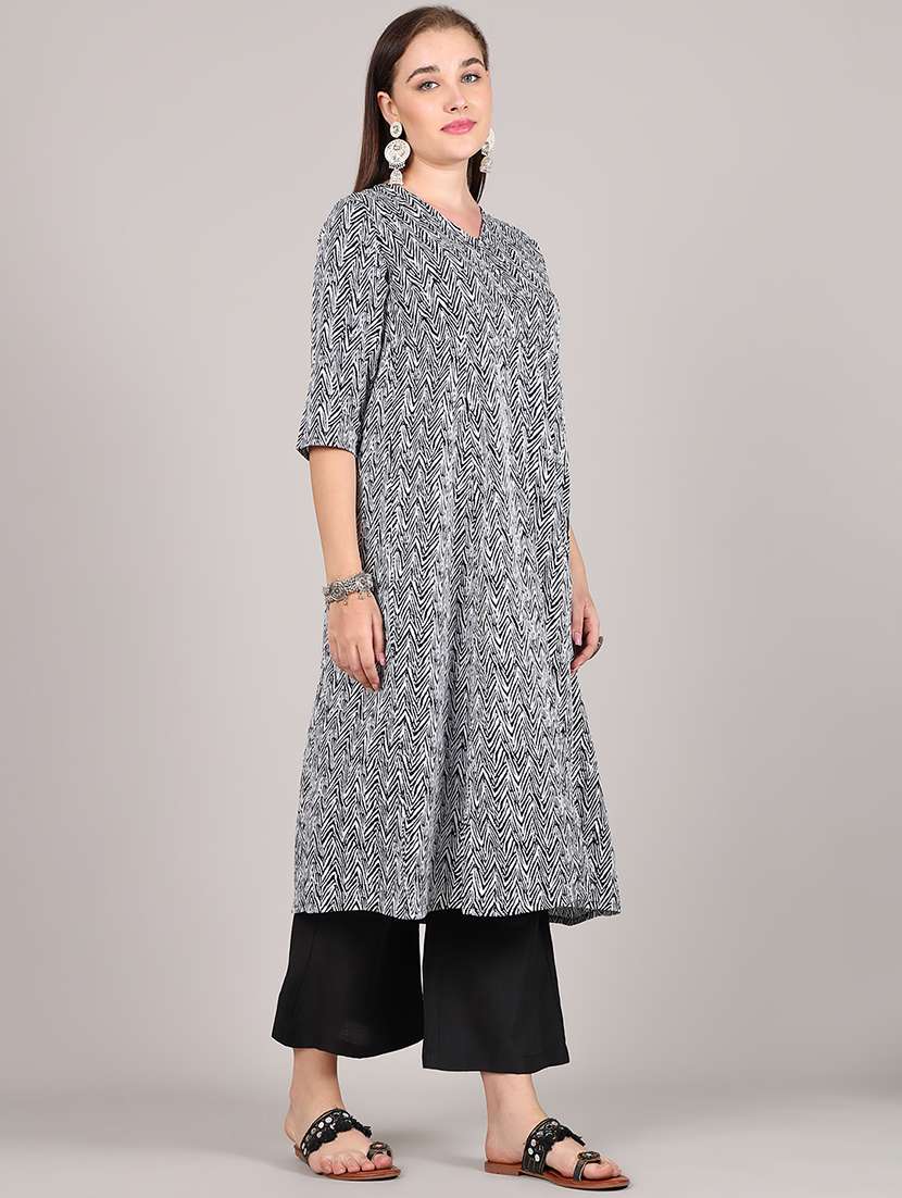 women printed three quarter sleeve kurta palazzo set - 21995938 -  Standard Image - 1