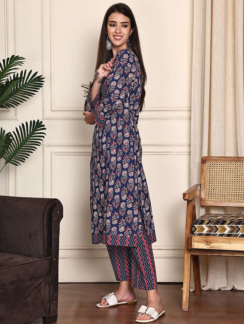 women floral printed three quarter sleeve kurta palazzo set - 21995939 -  Standard Image - 1