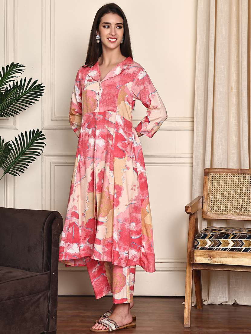 women printed three quarter sleeve kurta pant set - 21995940 -  Standard Image - 1
