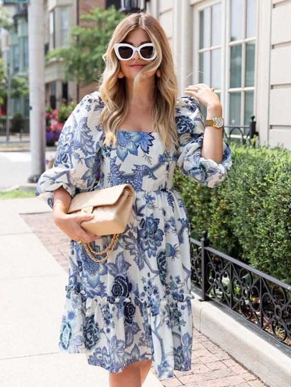 women floral print puff sleeve tiered dress - 21996363 -  Standard Image - 1