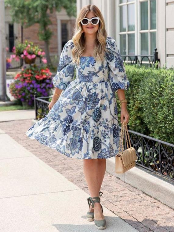 women floral print puff sleeve tiered dress - 21996363 - Standard Image - 4
