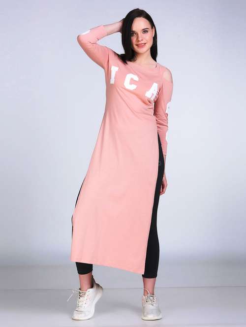 women typographic cold shoulder long top - 21996400 - Standard Image - 0
