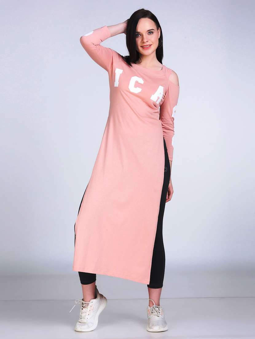 women typographic cold shoulder long top - 21996400 - Zoom Image - 0