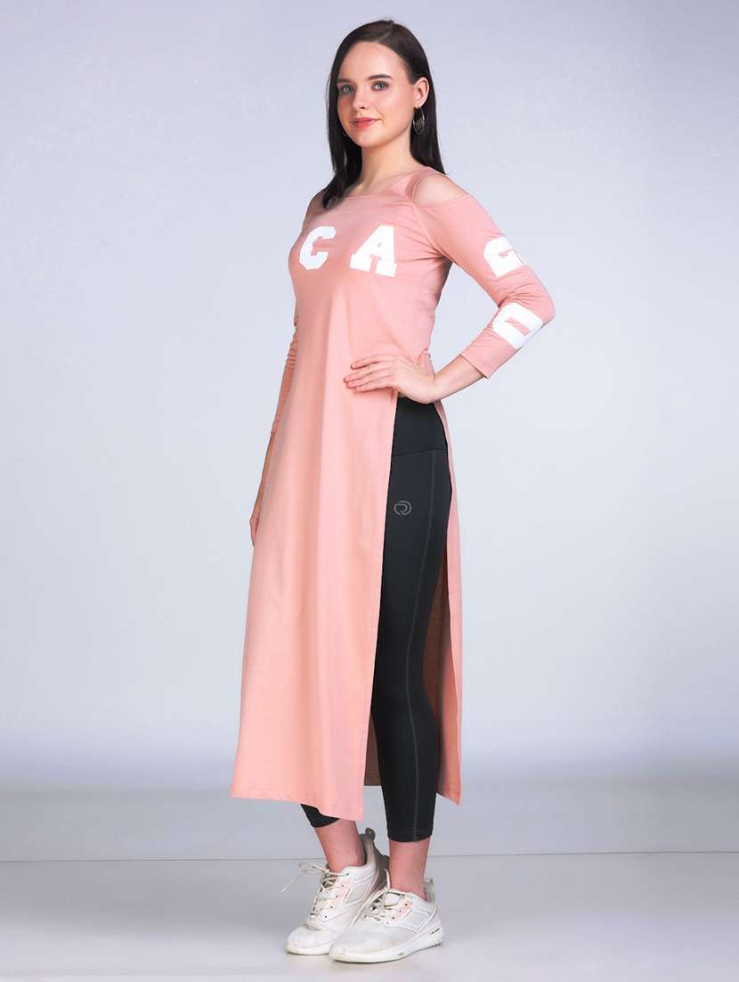 women typographic cold shoulder long top - 21996400 - Standard Image - 1