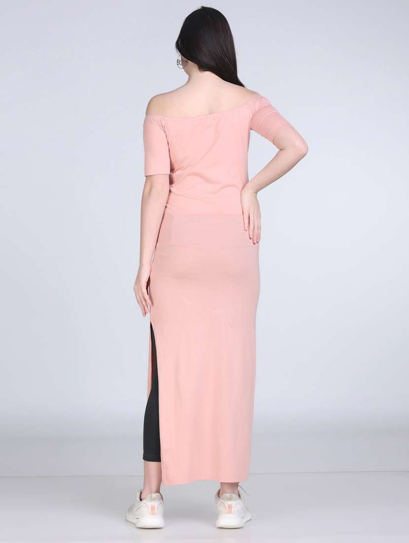 women solid off shoulder straight long top - 21996402 -  Standard Image - 4