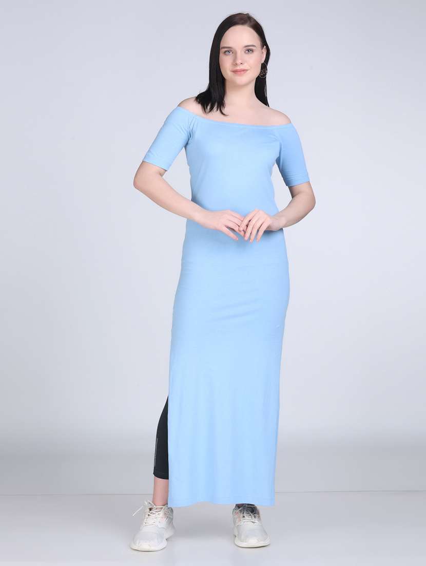 women solid off shoulder straight long top - 21996404 -  Standard Image - 1