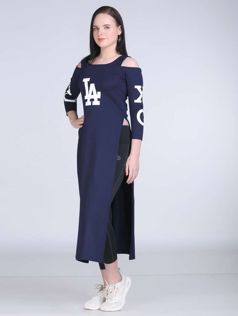 women typographic cold shoulder long top - 21996405 -  Standard Image - 1