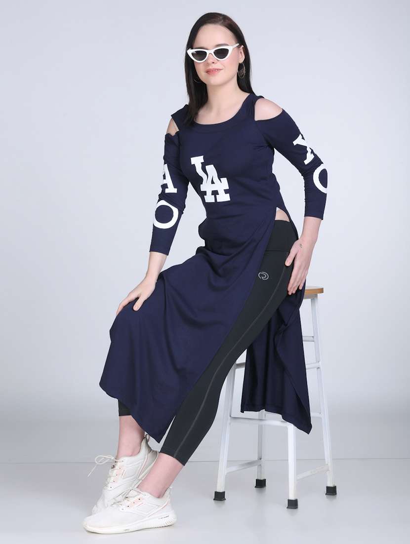 women typographic cold shoulder long top - 21996405 - Standard Image - 4