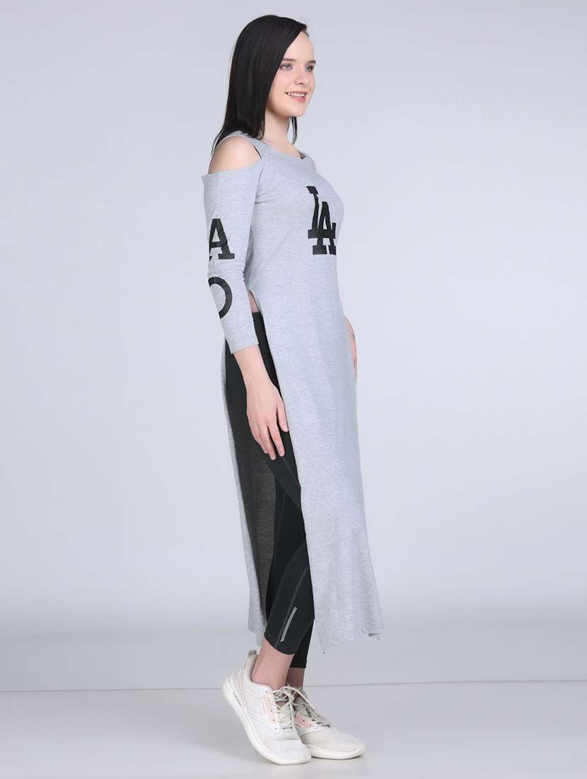 women typographic cold shoulder long top - 21996406 - Standard Image - 4