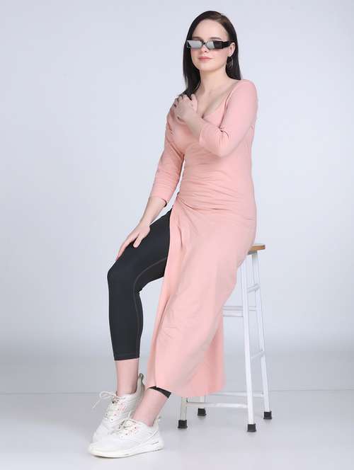 women solid three quarter sleeve long top - 21996410 - Standard Image - 0
