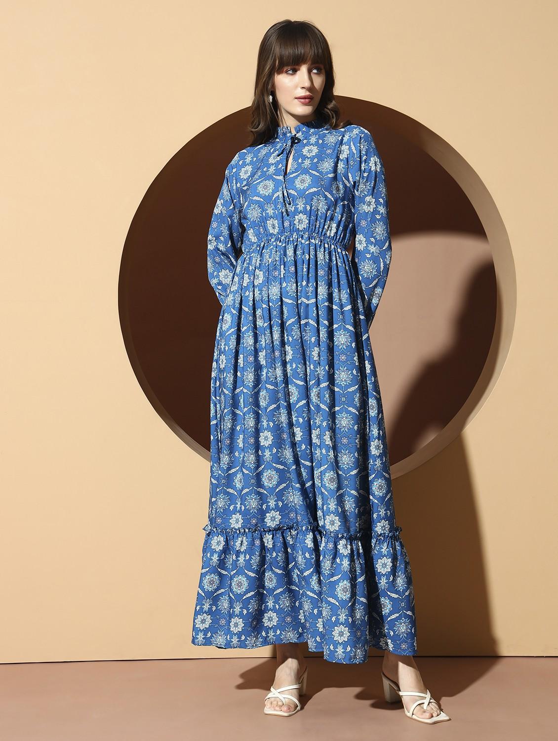 women printed puff sleeve tiered maxi dress - 21996412 -  Standard Image - 1