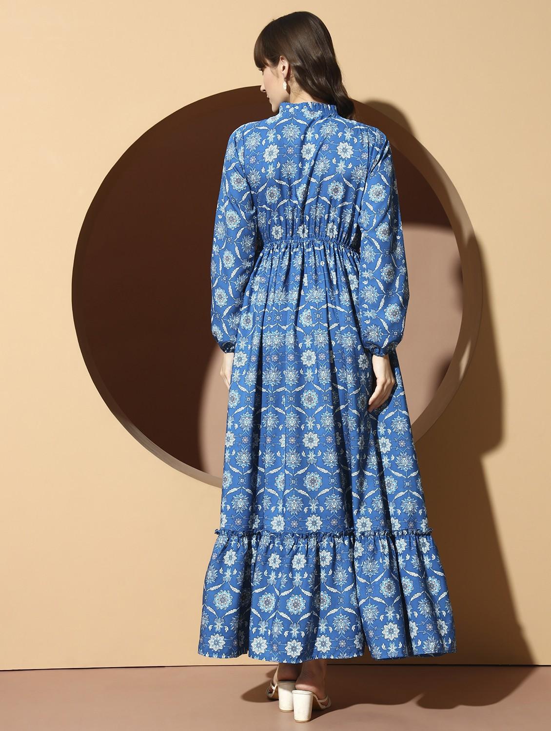 women printed puff sleeve tiered maxi dress - 21996412 - Standard Image - 4