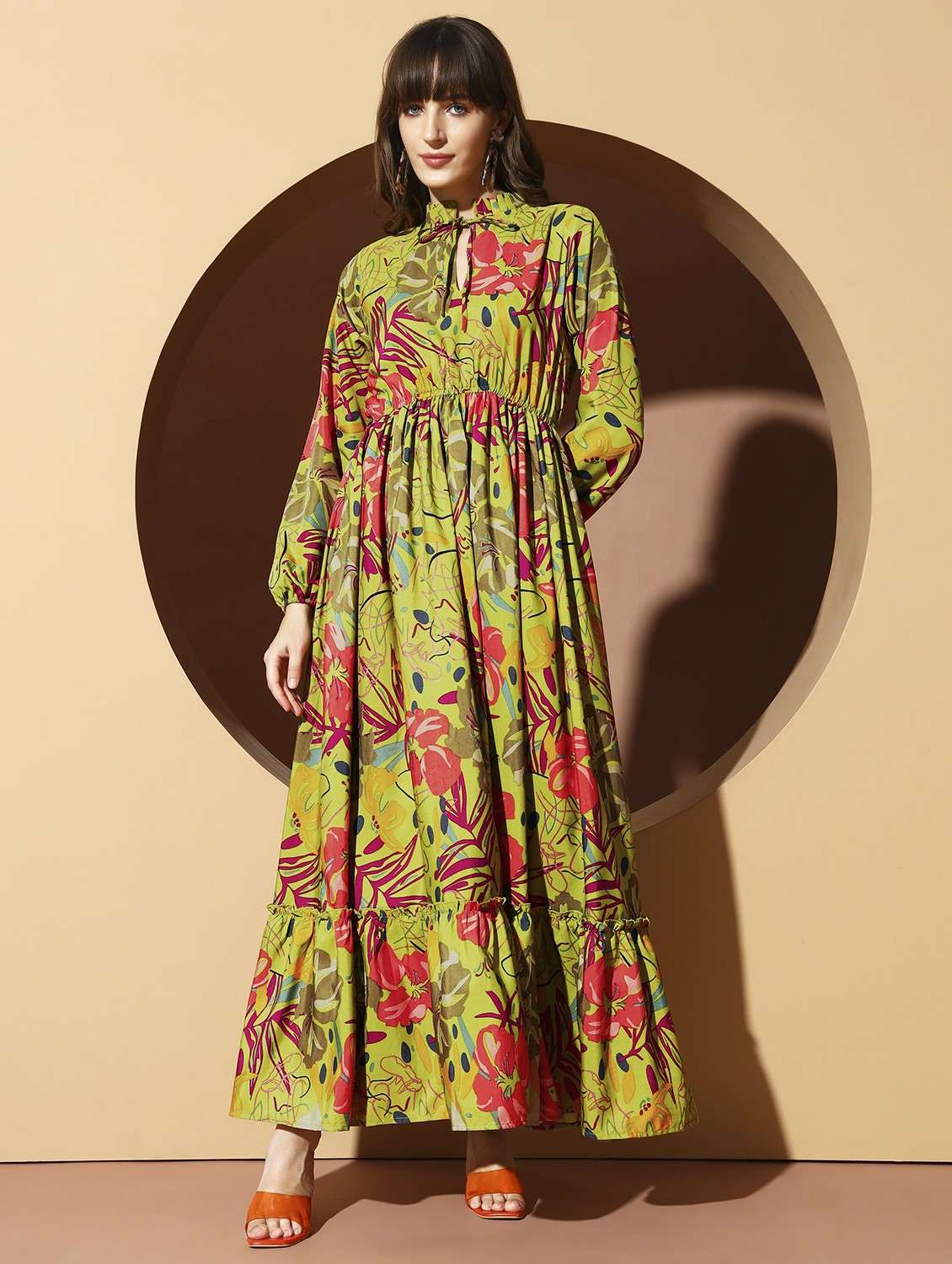 women printed puff sleeve tiered maxi dress - 21996413 -  Standard Image - 1