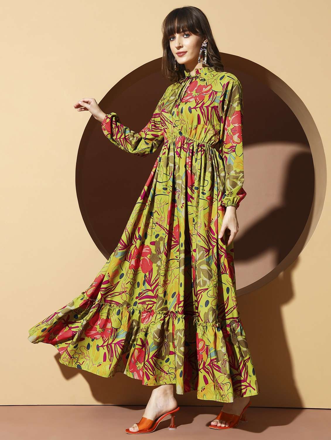 women printed puff sleeve tiered maxi dress - 21996413 -  Standard Image - 4