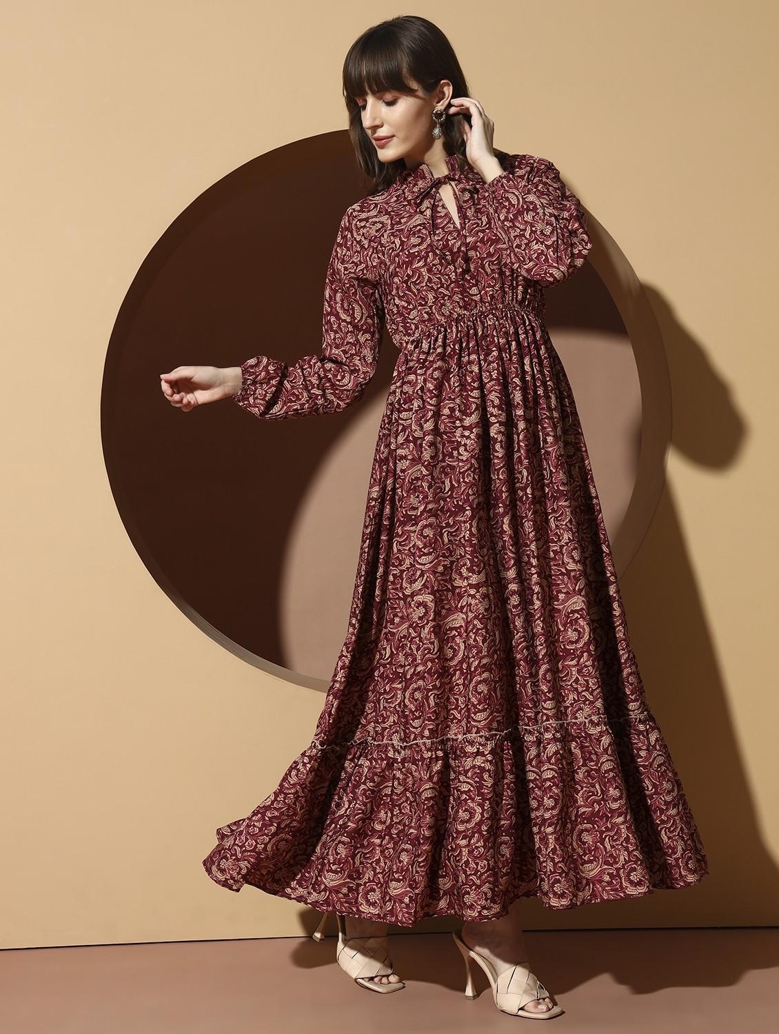 women printed puff sleeve tiered maxi dress - 21996415 -  Standard Image - 1