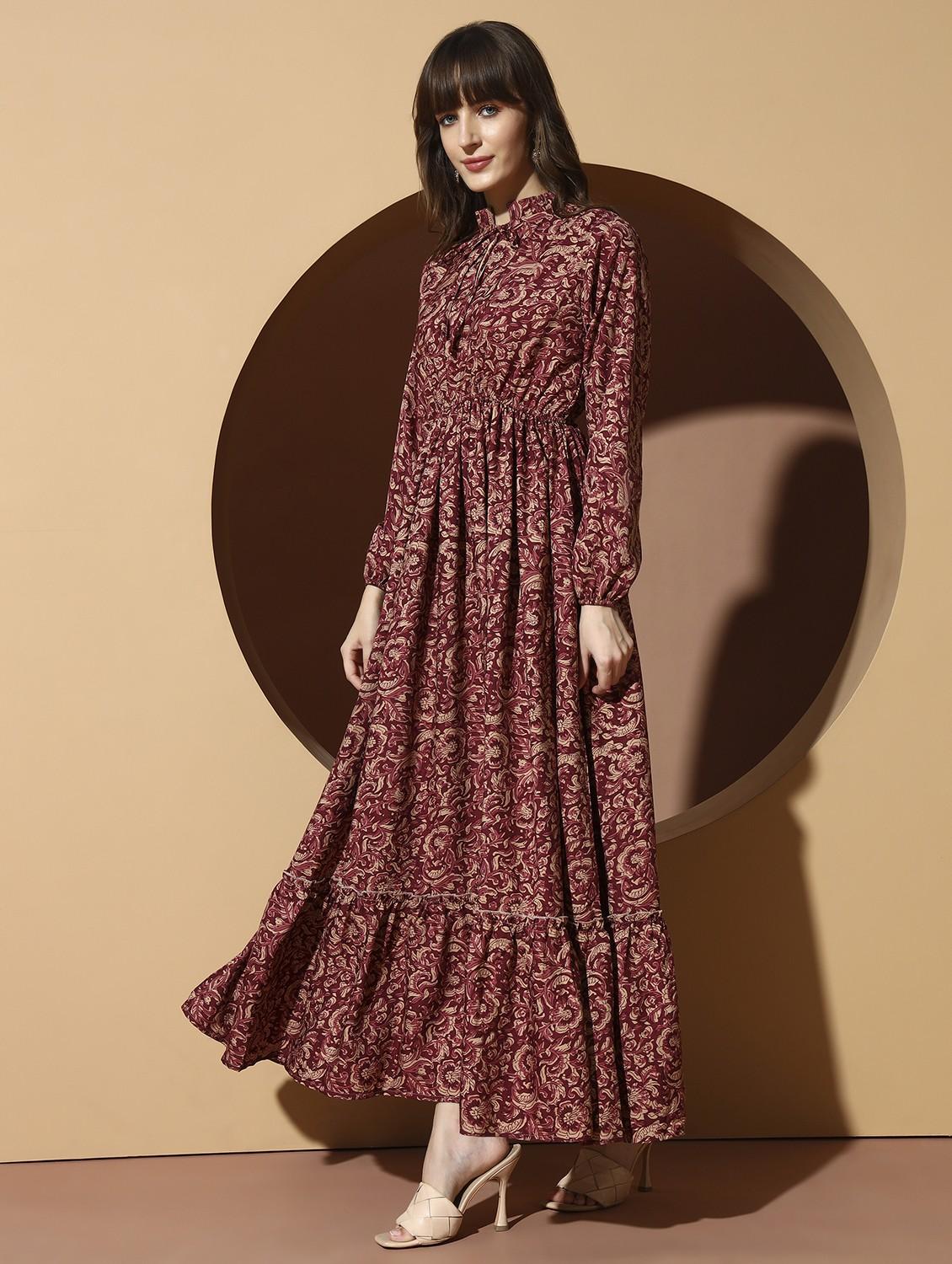 women printed puff sleeve tiered maxi dress - 21996415 - Standard Image - 4