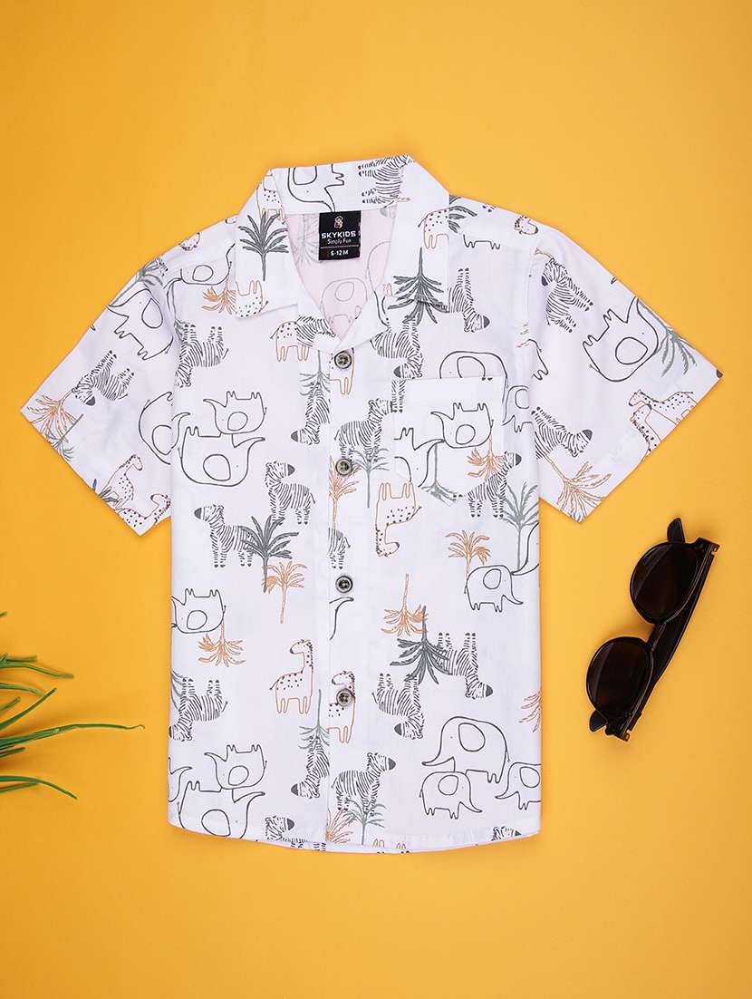 boys printed short sleeve collared shirt