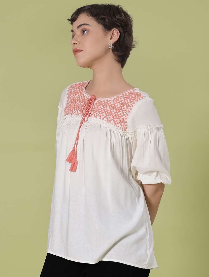 women embroidered three quarter sleeve kurti - 21996474 -  Standard Image - 1