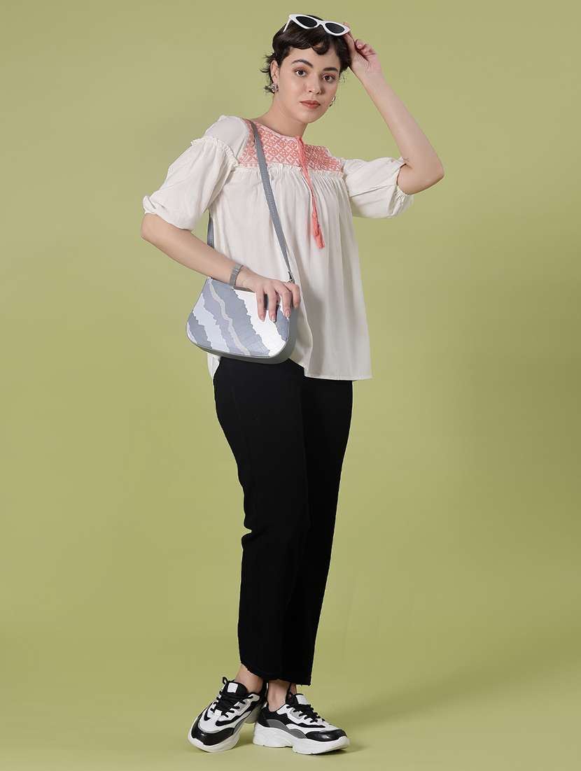 women embroidered three quarter sleeve kurti - 21996474 -  Standard Image - 4