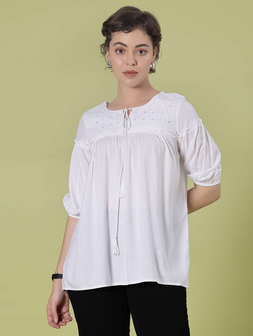 women embroidered three quarter sleeve kurti - 21996475 -  Standard Image - 1