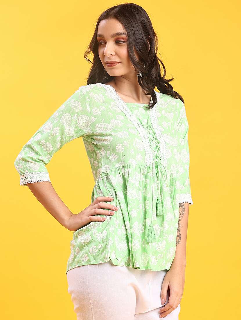 women printed three quarter sleeve kurti - 21996476 -  Standard Image - 1
