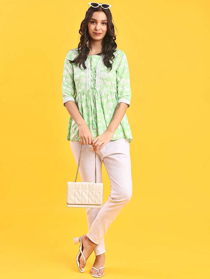 women printed three quarter sleeve kurti - 21996476 -  Standard Image - 4