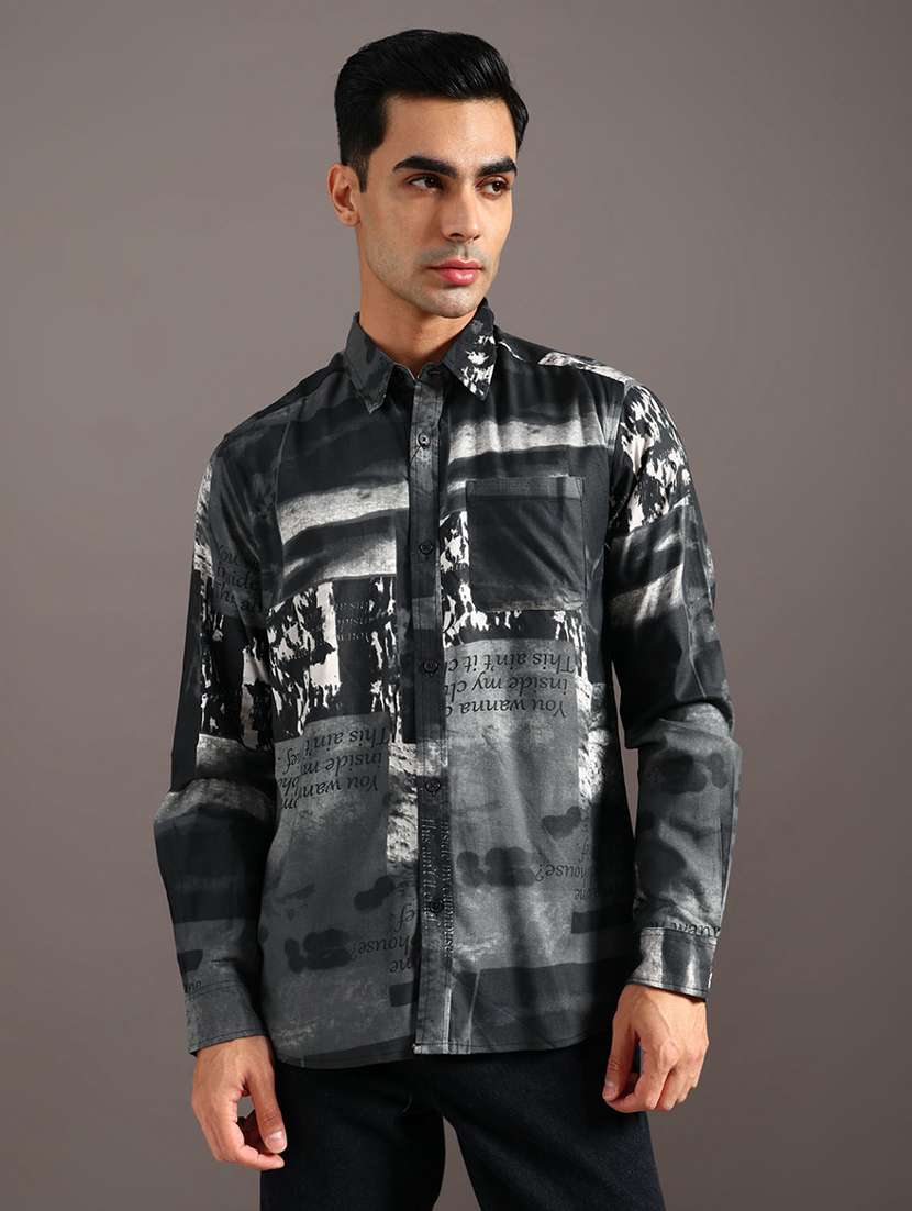 men printed long sleeve regular fit casual shirt - 21996527 -  Standard Image - 1