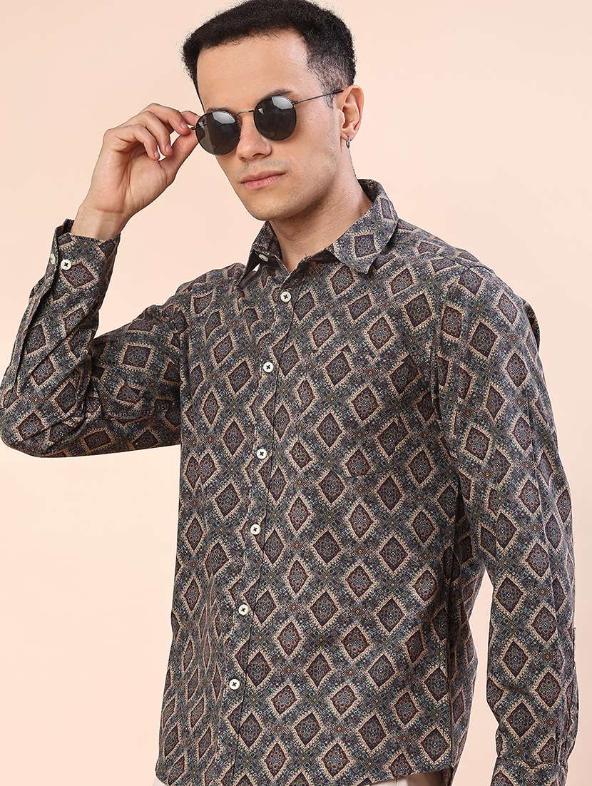 men printed long sleeve regular fit casual shirt - 21996539 -  Standard Image - 1