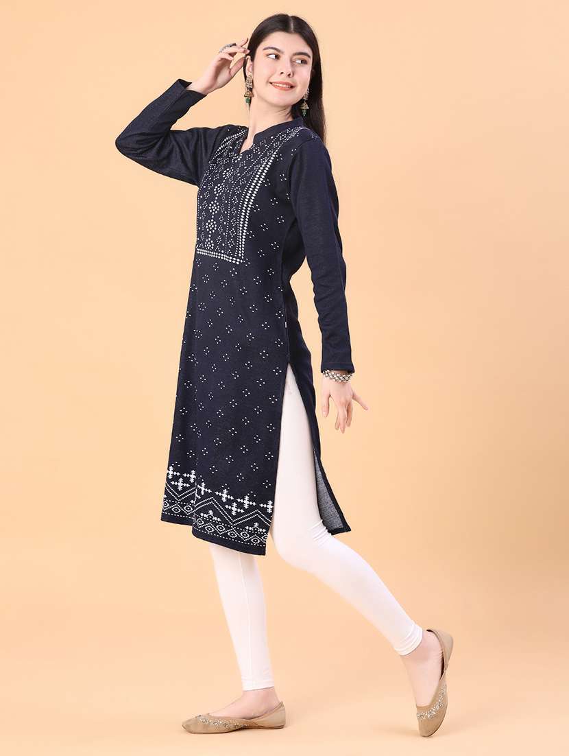 women self designed long sleeve straight woolen kurta - 21996573 -  Standard Image - 1