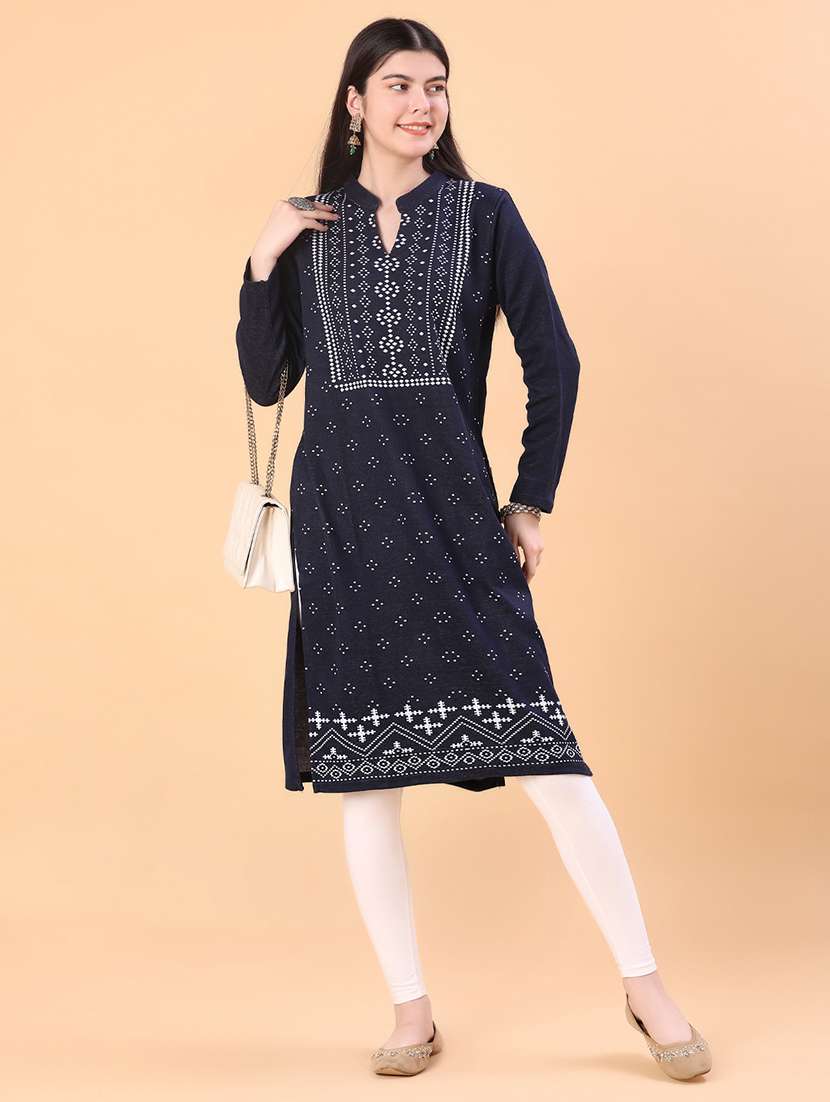 women self designed long sleeve straight woolen kurta - 21996573 -  Standard Image - 4