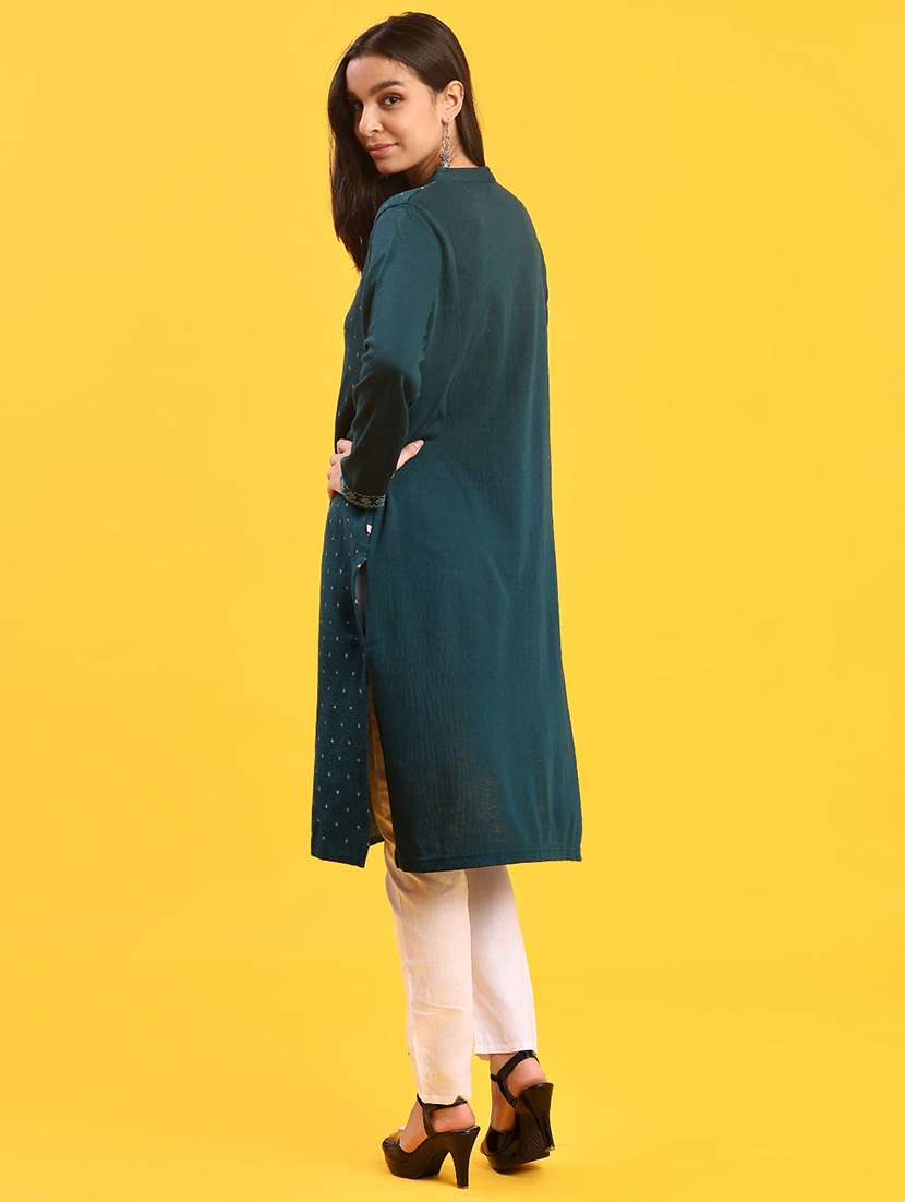 women self designed long sleeve straight woolen kurta - 21996616 -  Standard Image - 4