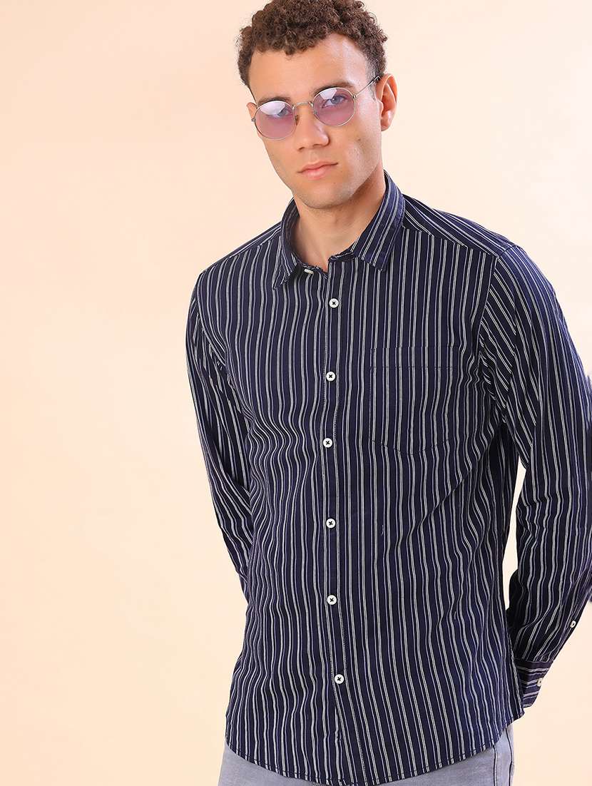 men striped long sleeve regular fit casual shirt