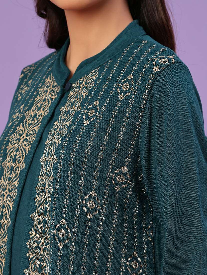 women self design long sleeve woolen kurta - 21996675 -  Standard Image - 6