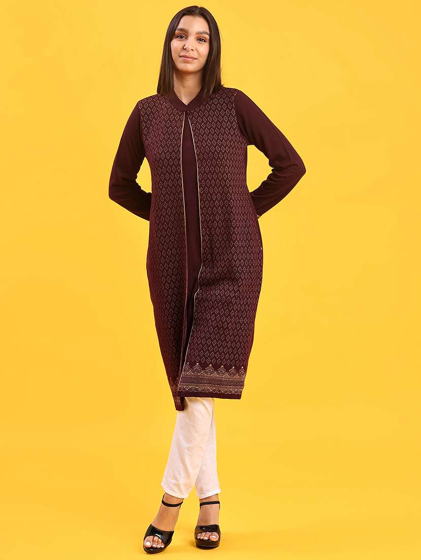 women self designed long sleeve straight woolen kurta - 21996677 -  Standard Image - 1