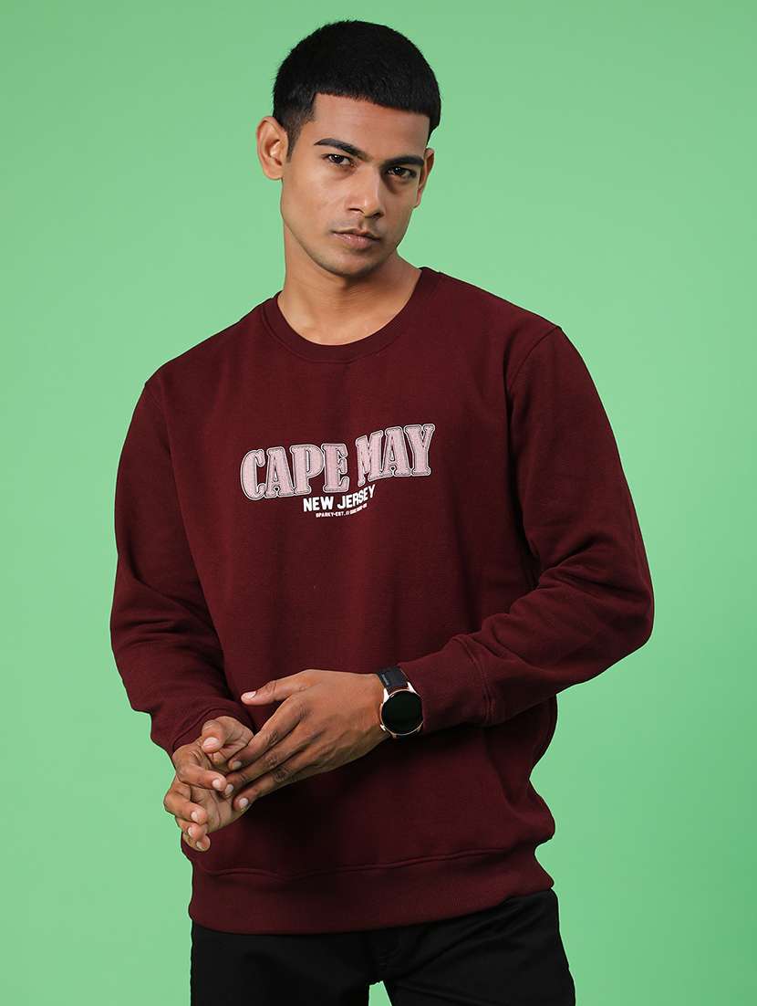 maroon cotton front print sweatshirt - 21996729 -  Standard Image - 1
