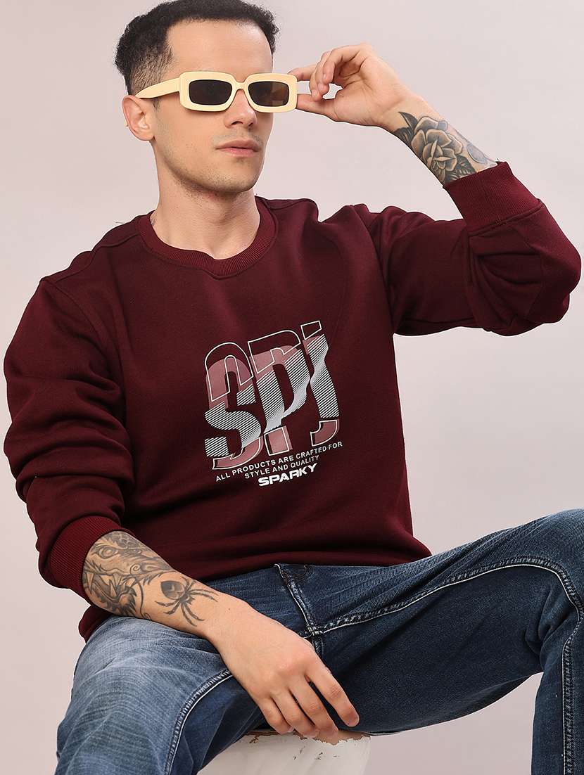 purple cotton front print sweatshirt