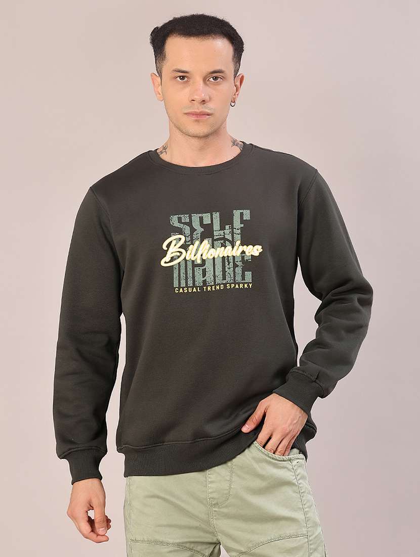 olive cotton front print sweatshirt - 21996743 -  Standard Image - 1
