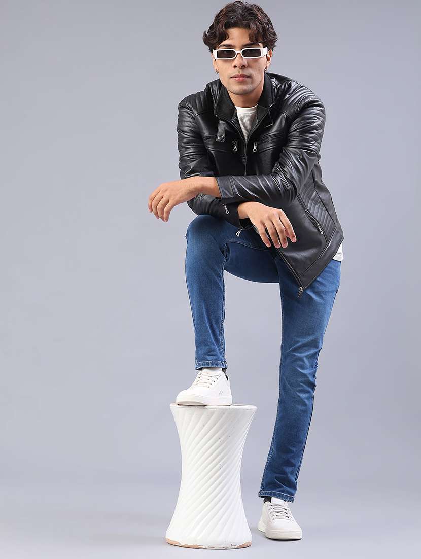 men solid long sleeve biker jacket - 21996763 -  Standard Image - 4