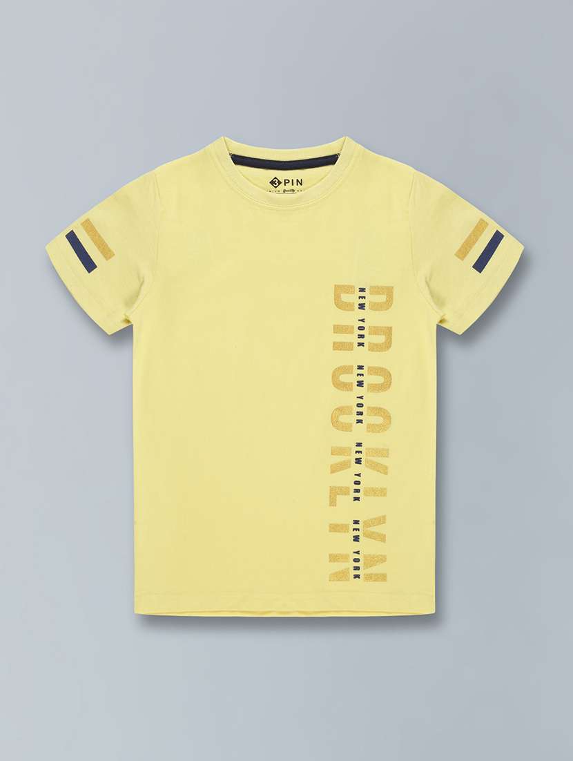 boys yellow typographic print short sleeve t-shirt - 21996849 -  Standard Image - 1
