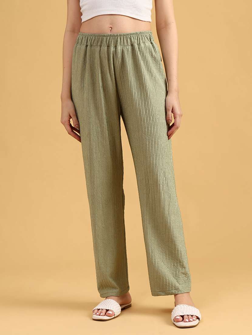 women solid mid rise straight trouser - 21996938 -  Standard Image - 1
