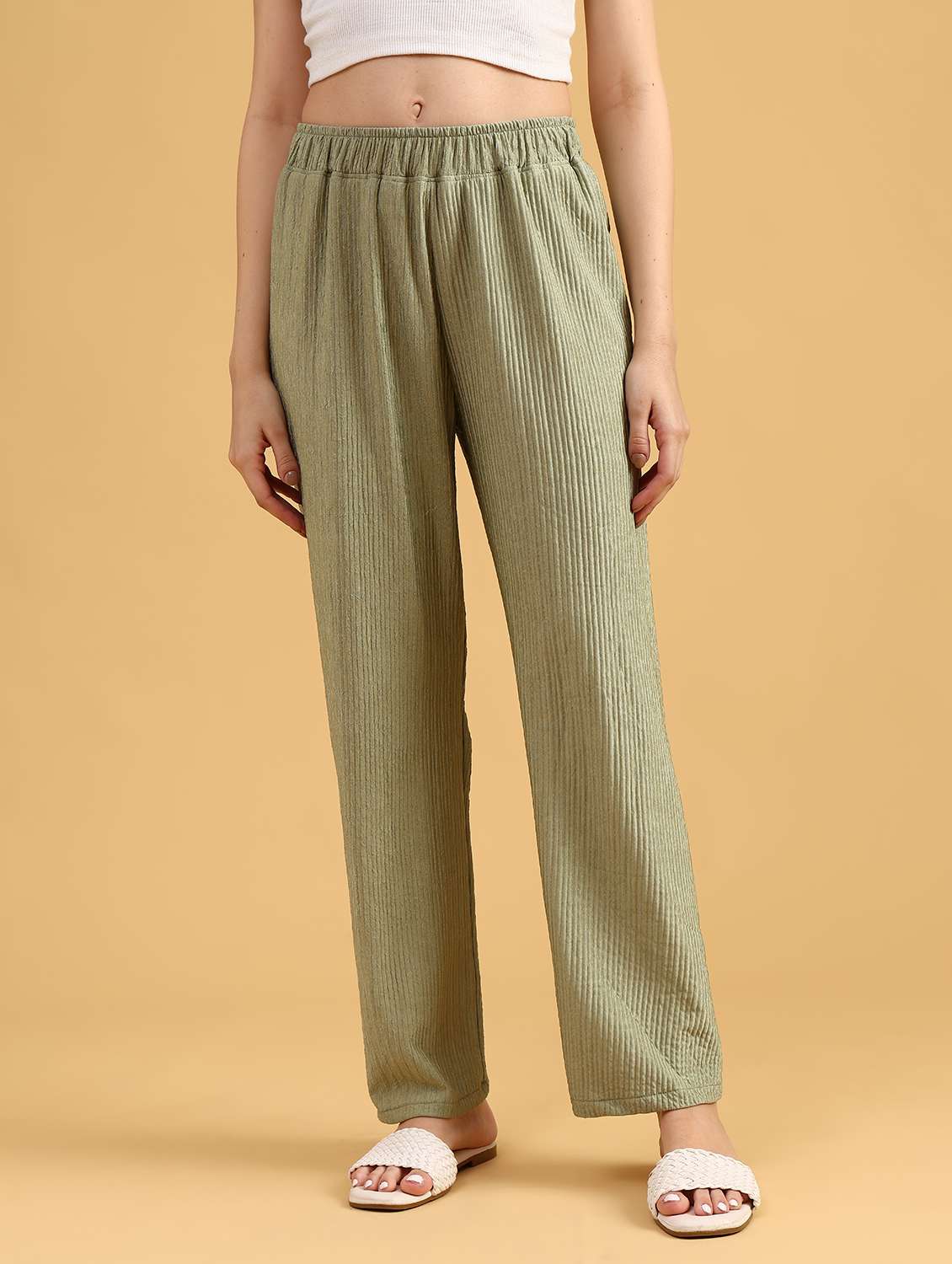 women solid mid rise straight trouser - 21996938 -  Standard Image - 1