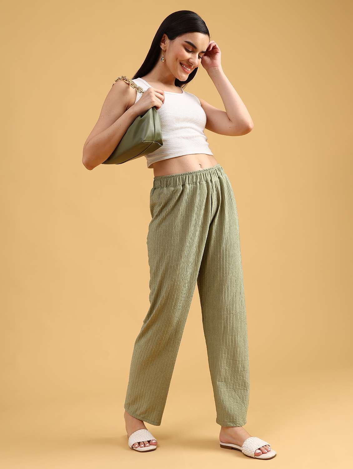 women solid mid rise straight trouser - 21996938 -  Standard Image - 6