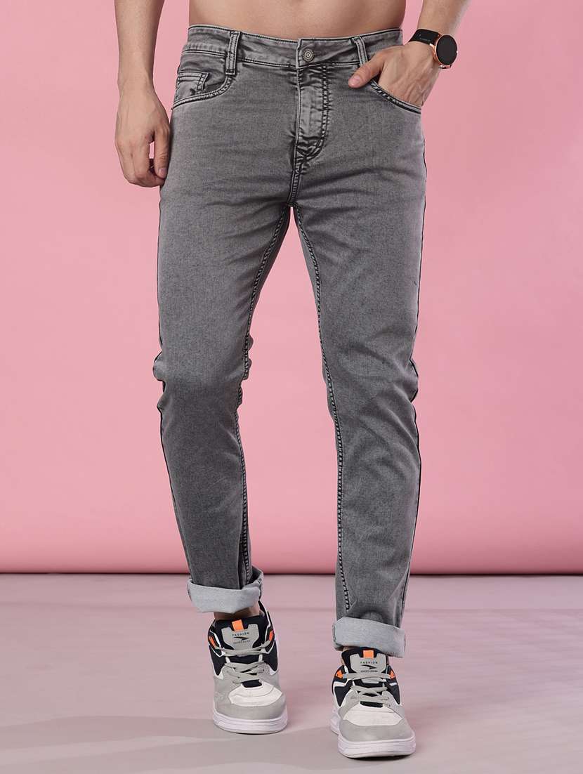 men plain mid rise full length jeans - 21996968 -  Standard Image - 1