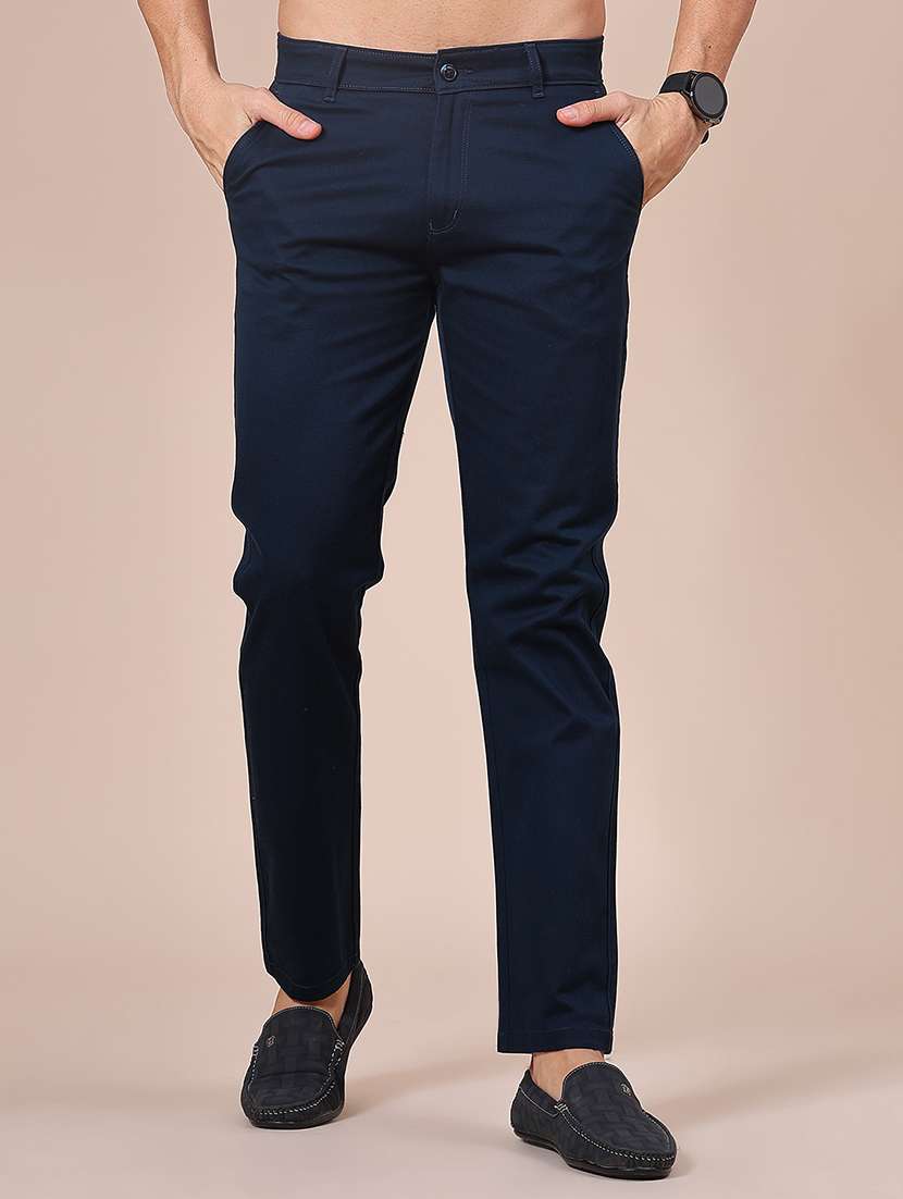 men solid mid rise casual chinos